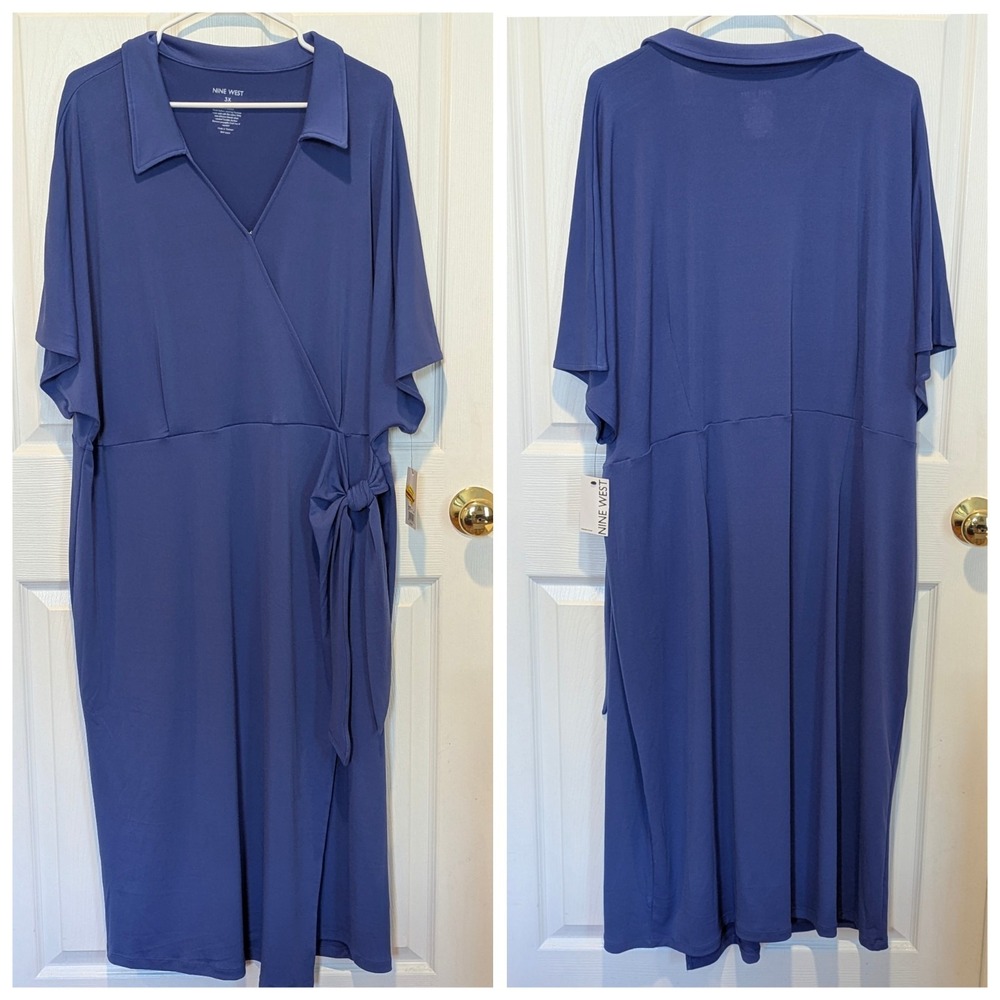 Wrap Midi Dress Quiet Luxury Periwinkle NWT Coastal Grandmother‎ 3X Nine West